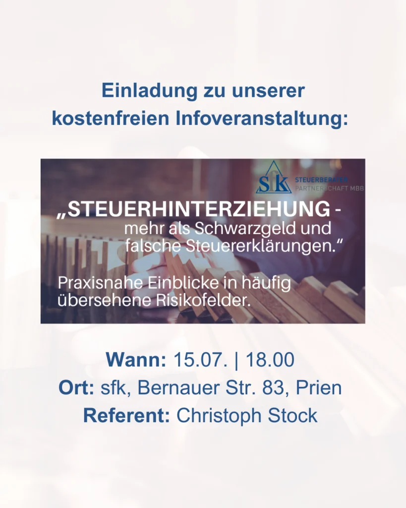 Infoveranstaltung: „Steuerhinterziehung – mehr als Schwarzgeld und falsche Steuererklärungen.“